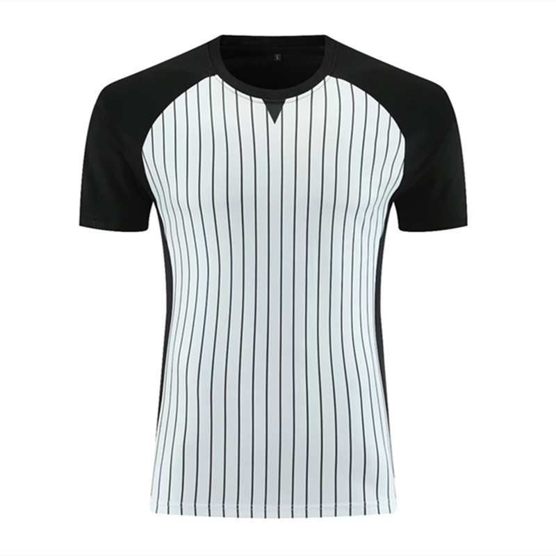 Table Tennis Umpire - ลายกีฬาปิงปองแบดมินตันสำหรับผู้ใหญ่ JERSEY Basket ผู้ตัดสินลายทางเสื้อแขนสั้นเสื้อกีฬาคอกลมเสื้อตัดสิน